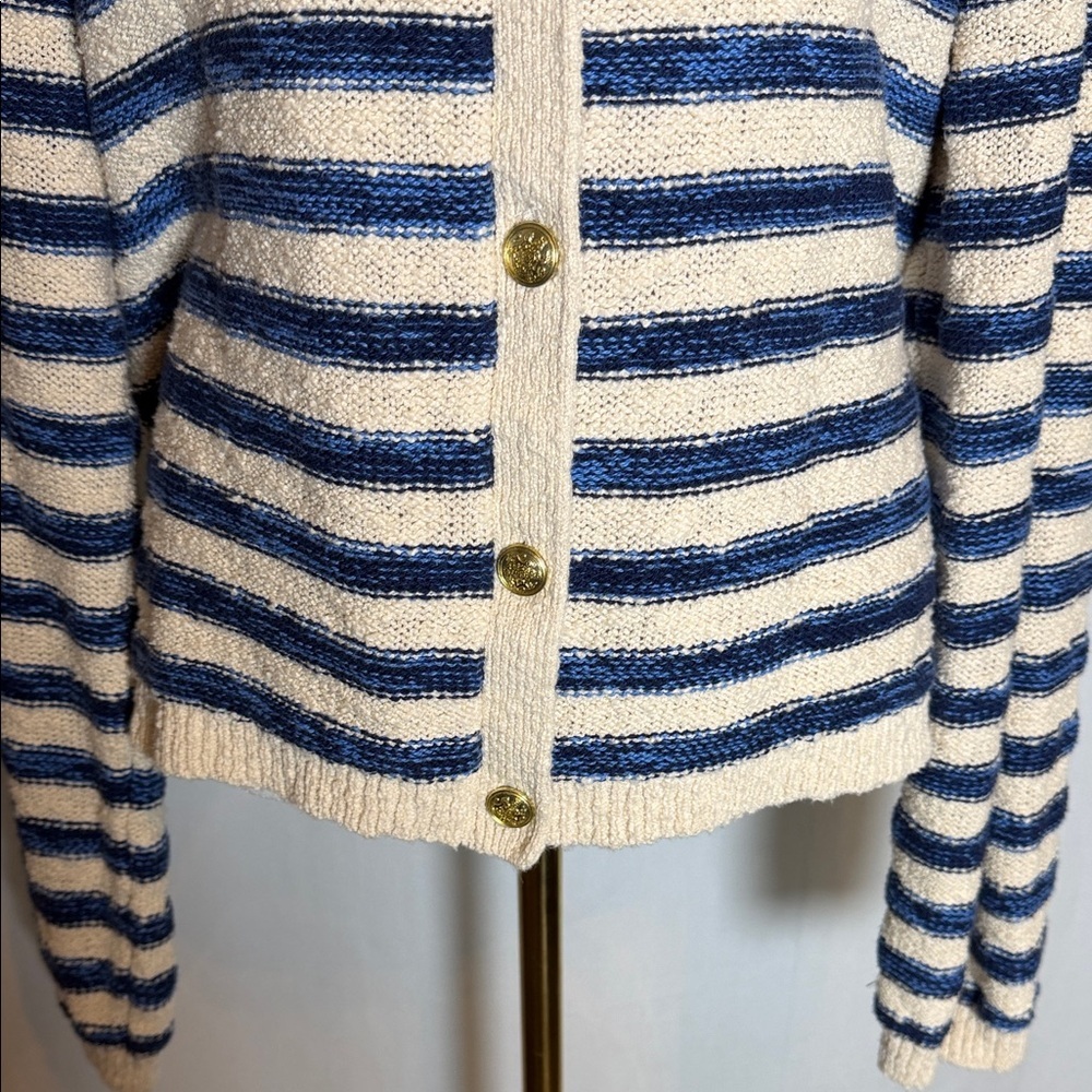 J Crew Striped Ivory Navy Lady Jacket Cardigan Sweater Size XL Nautical Preppy - Picture 3 of 12